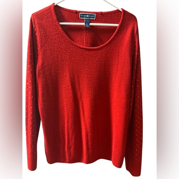 Very Soft & Stylish Red Sweater With Embellishments And Matching Scarf - Picture 1 of 6